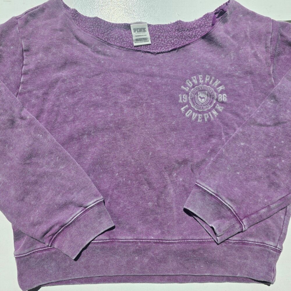 PINK Sweatshirt Faded Purple Distressed LOVEPINK 1986 XL Comfy Pastel Casual
